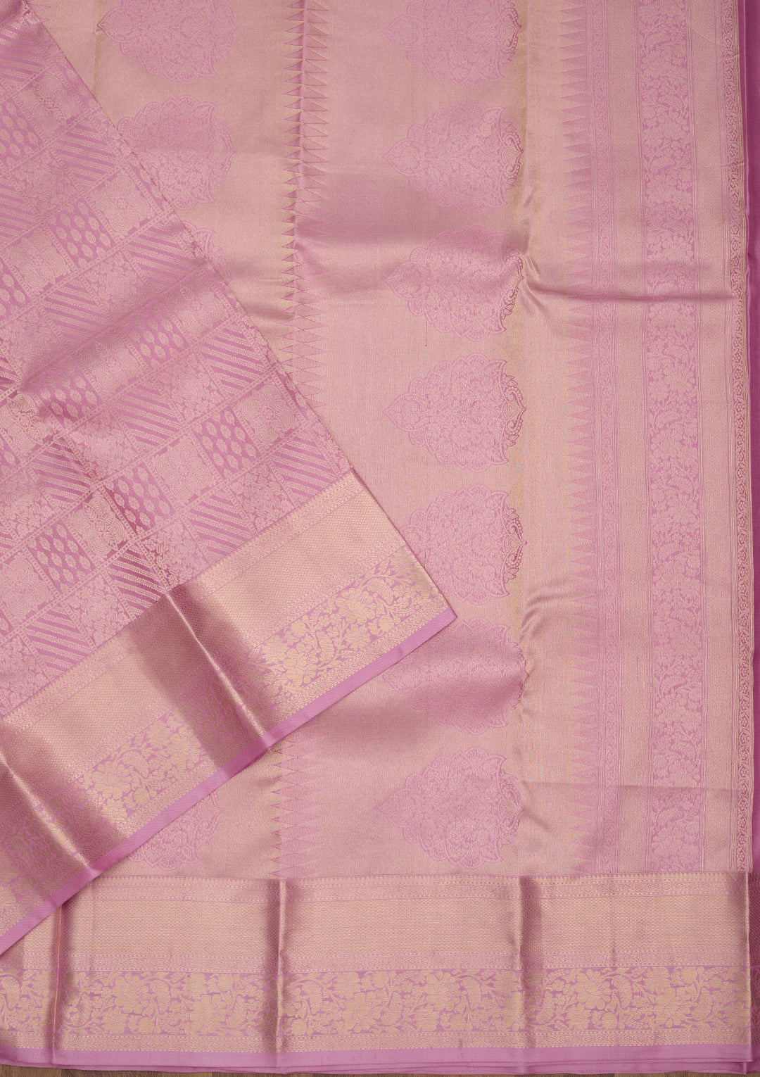 Mauve Pure Silk Jaal Gold Zariwork Saree With Matching Blouse Piece