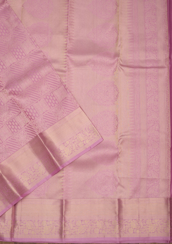 Mauve Pure Silk Jaal Gold Zariwork Saree With Matching Blouse Piece
