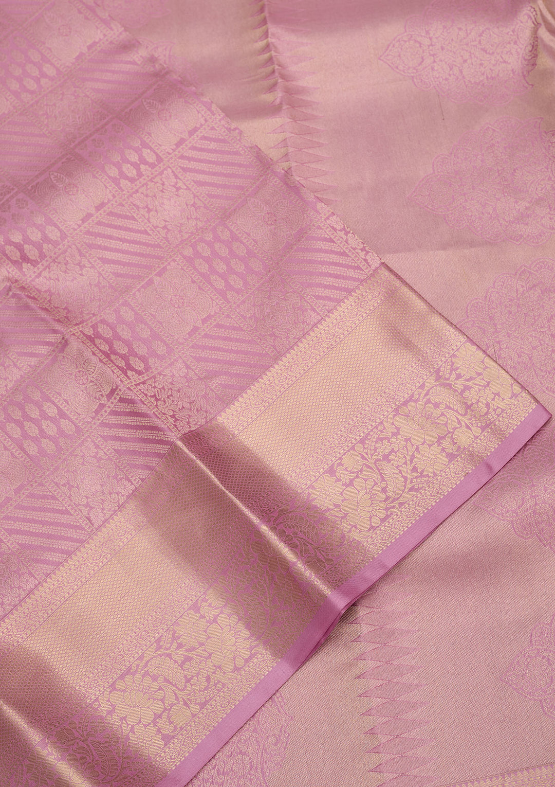 Mauve Pure Silk Jaal Gold Zariwork Saree With Matching Blouse Piece
