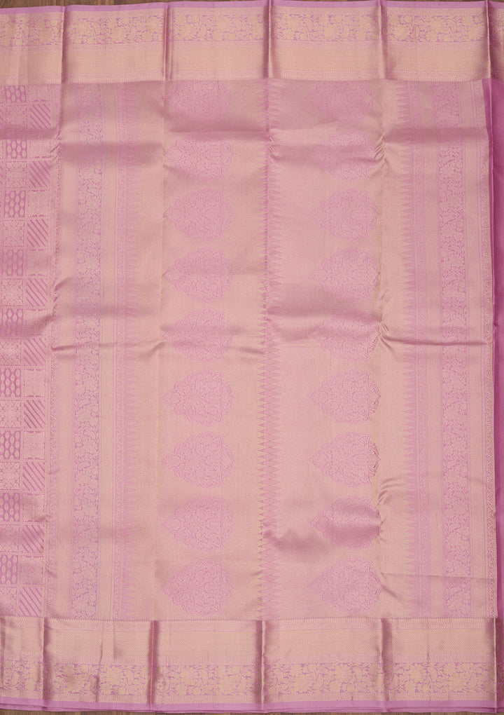 Mauve Pure Silk Jaal Gold Zariwork Saree With Matching Blouse Piece