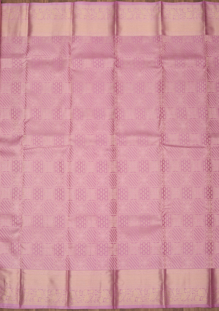 Mauve Pure Silk Jaal Gold Zariwork Saree With Matching Blouse Piece