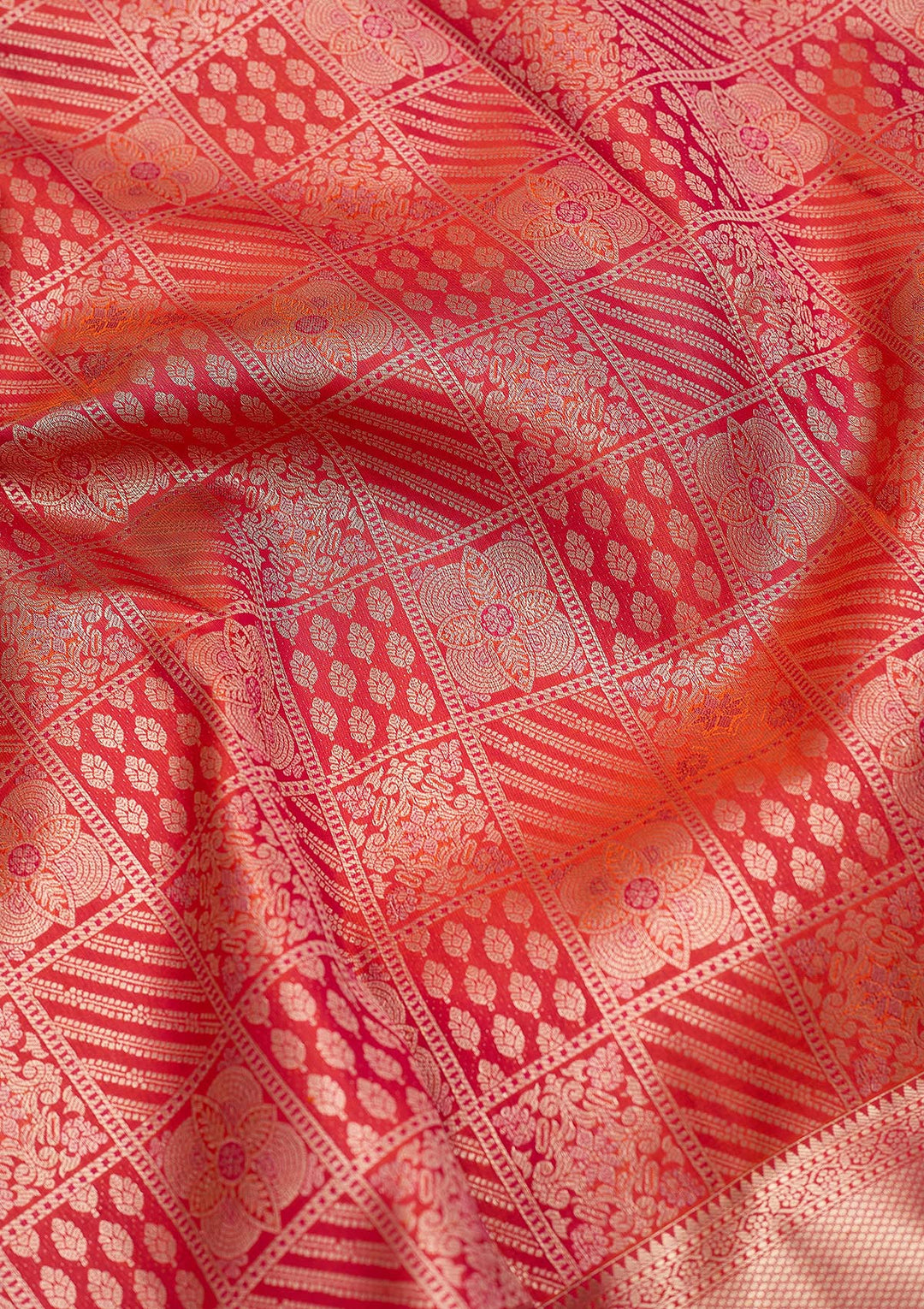 Orange Pure Silk Jaal Gold Zariwork Saree With Matching Blouse Piece