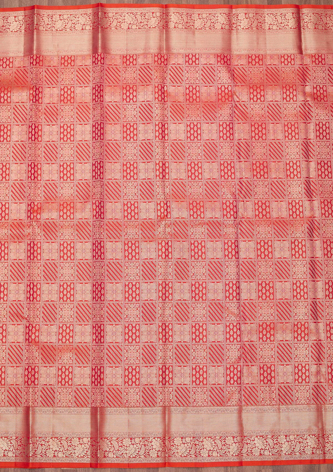 Orange Pure Silk Jaal Gold Zariwork Saree With Matching Blouse Piece