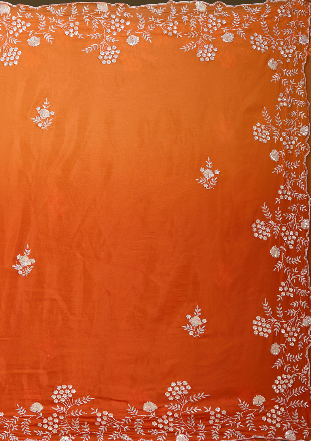 Orange Satin Aariwork Saree With Matching Blouse Piece