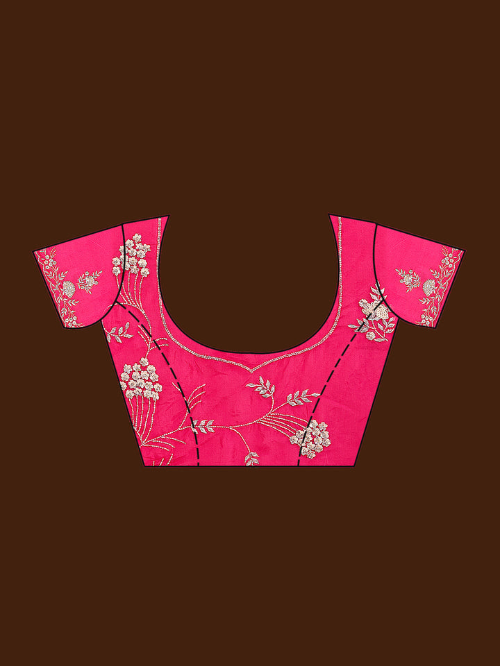 Rani Pink Aariwork Satin Saree