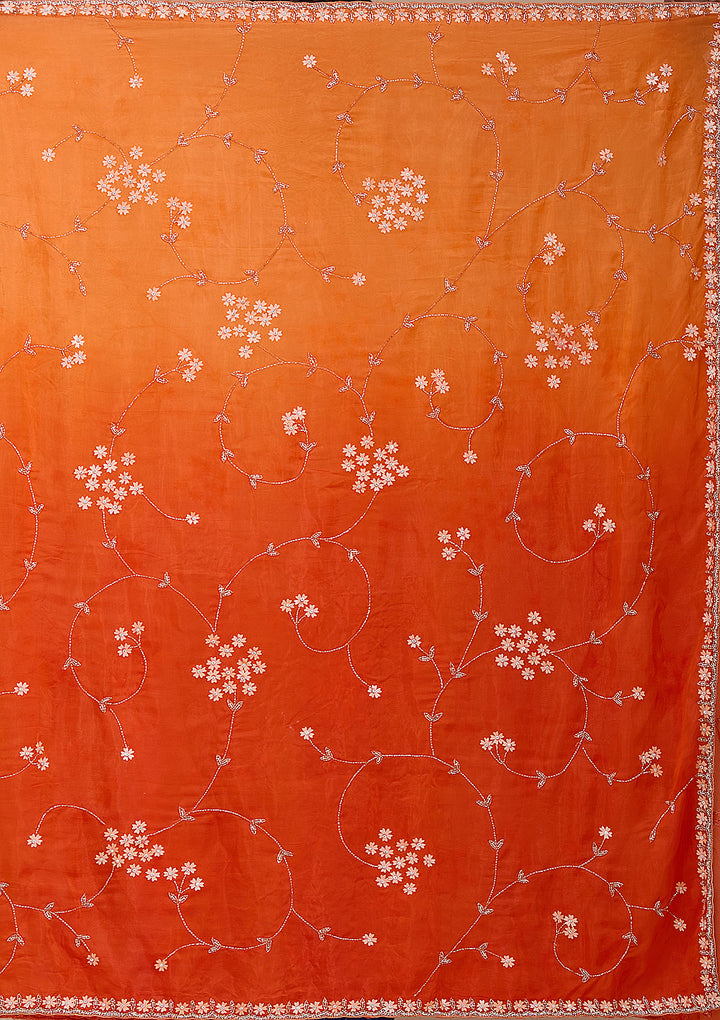 Orange Satin Cutdana Saree With Matching Blouse Piece