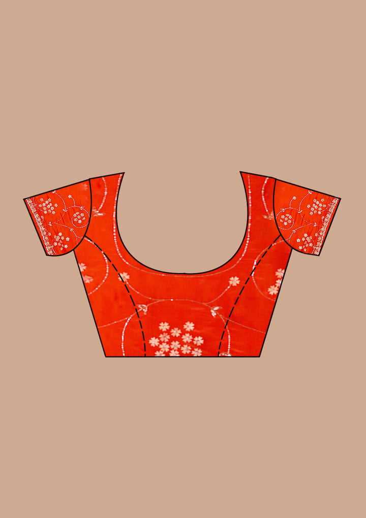 Orange Satin Cutdana Saree With Matching Blouse Piece