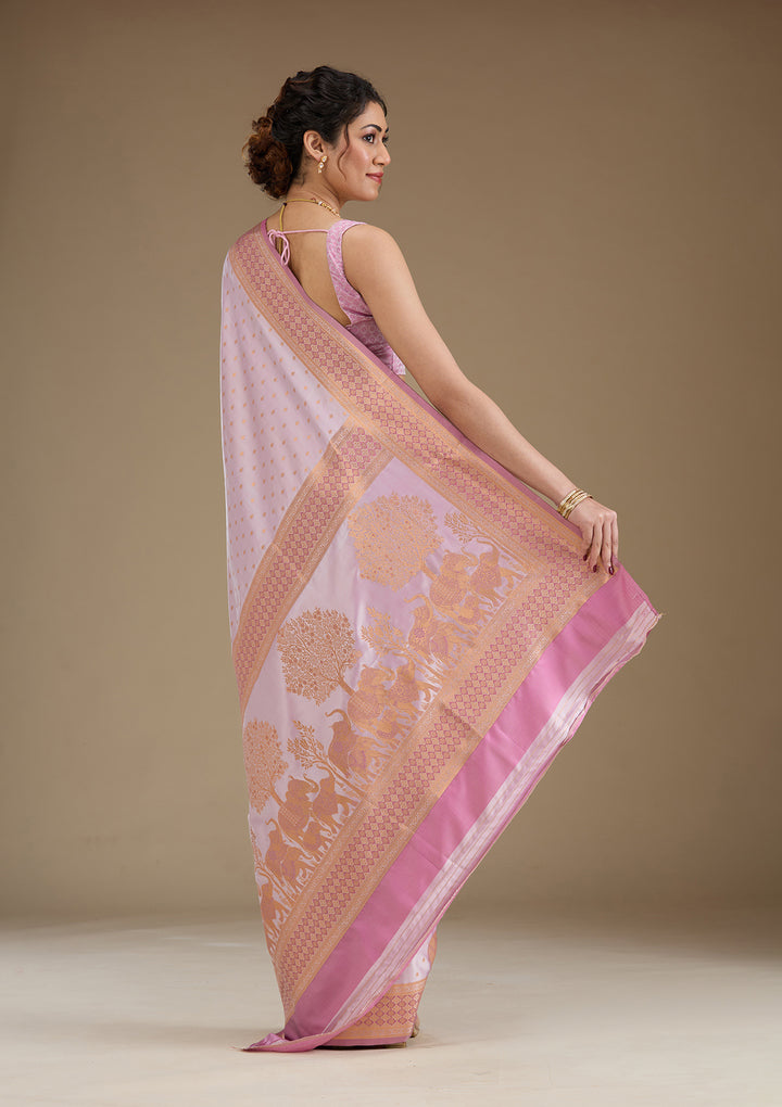 Lavender Silk Buti Gold Zariwork Saree With Matching Blouse Piece