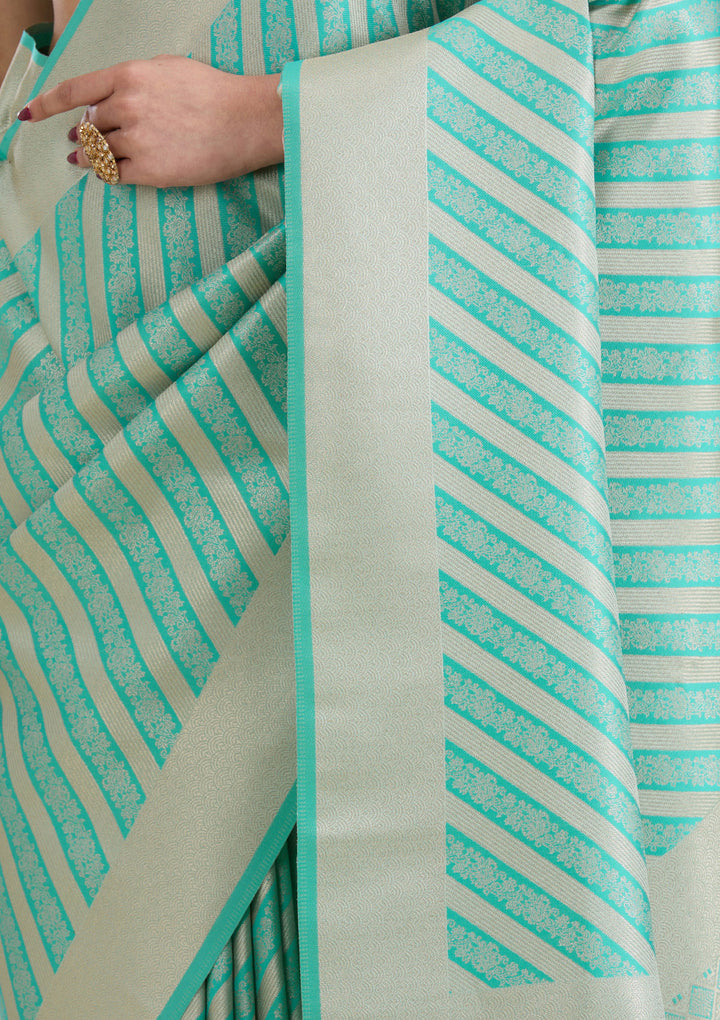 Koskii Silk Turquoise Saree with Zariwork – Elegant Evening Wear