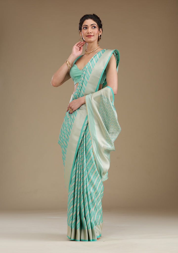 Koskii Silk Turquoise Saree with Zariwork – Elegant Evening Wear