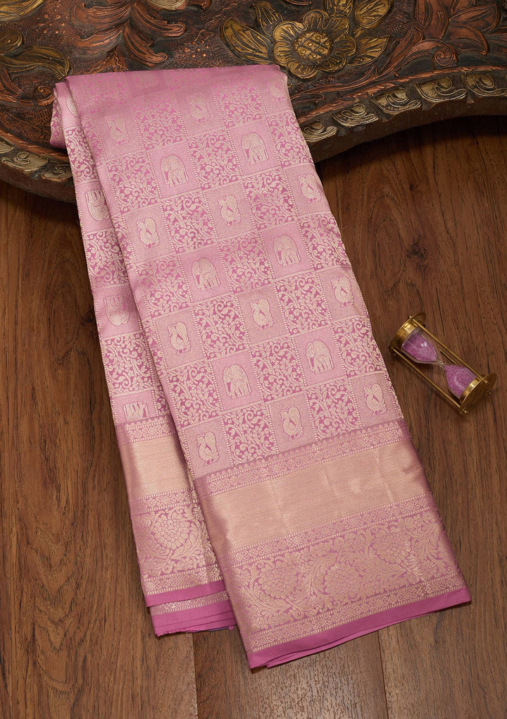 Onion Pink Silk Jaal Saree With Matching Blouse Piece
