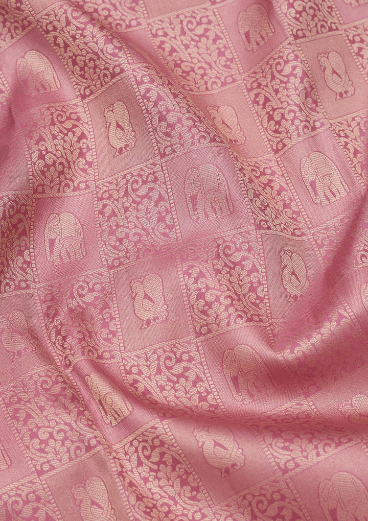 Onion Pink Silk Jaal Saree With Matching Blouse Piece