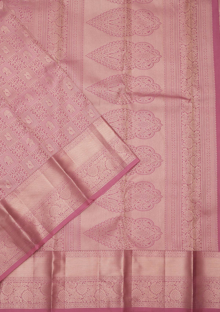 Onion Pink Silk Jaal Saree With Matching Blouse Piece