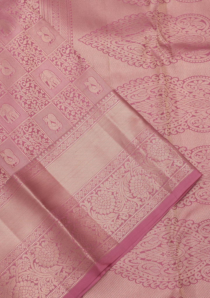 Onion Pink Silk Jaal Saree With Matching Blouse Piece