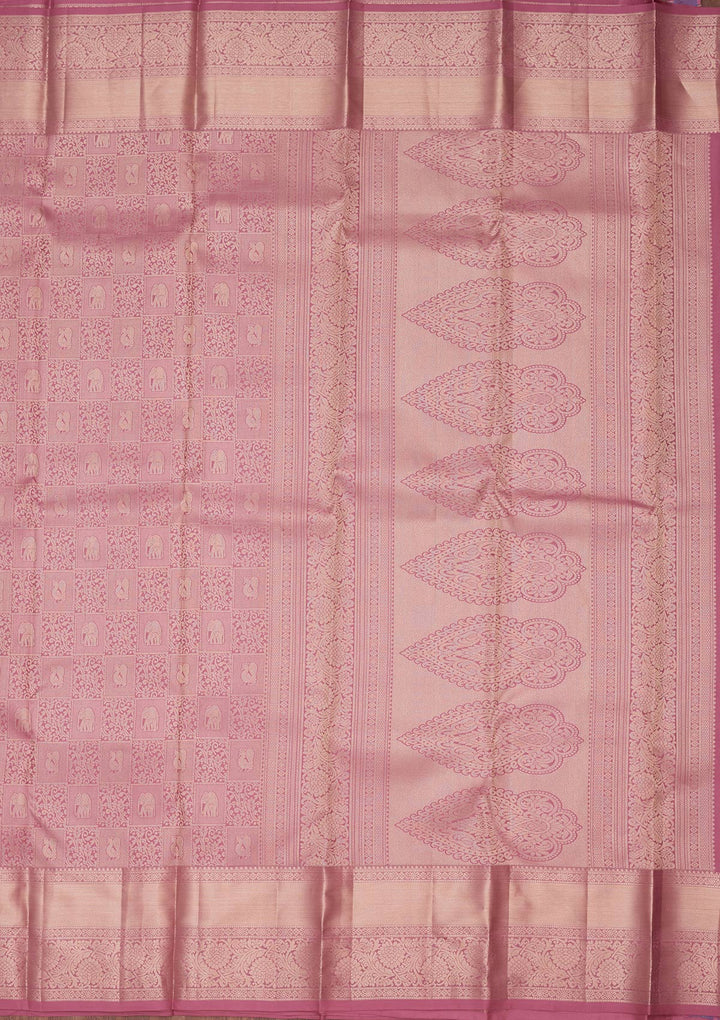Onion Pink Silk Jaal Saree With Matching Blouse Piece