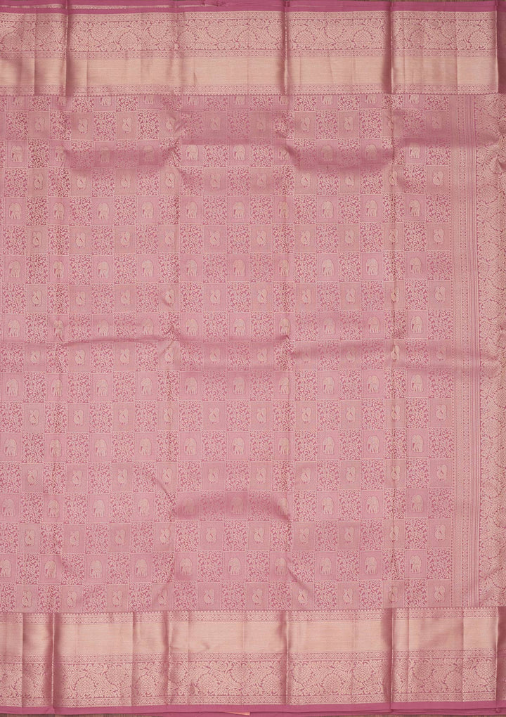 Onion Pink Silk Jaal Saree With Matching Blouse Piece