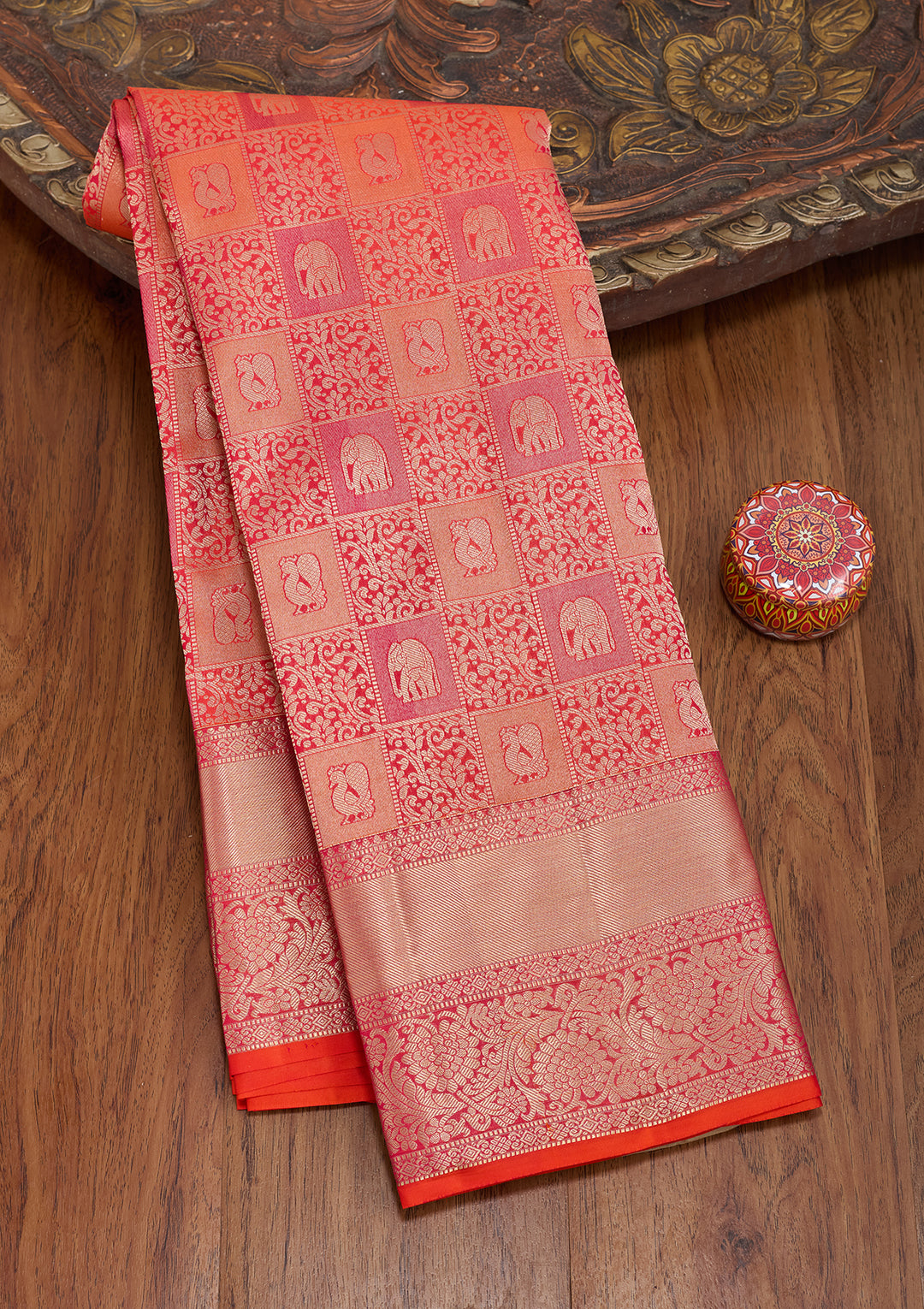 Orange Zariwork Pure Silk Saree