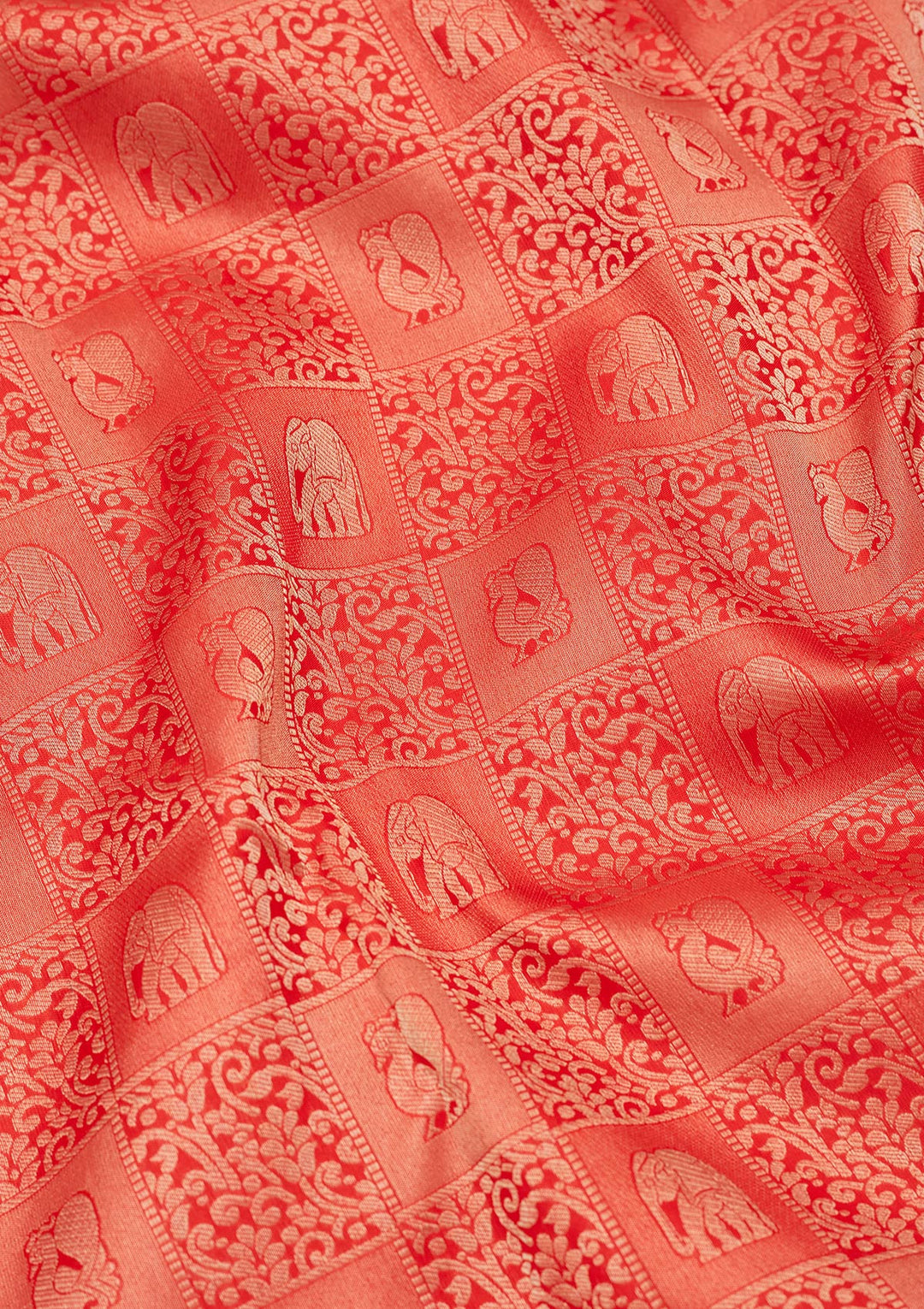 Rust Pure Silk Jaal Zariwork Saree With Matching Blouse Piece