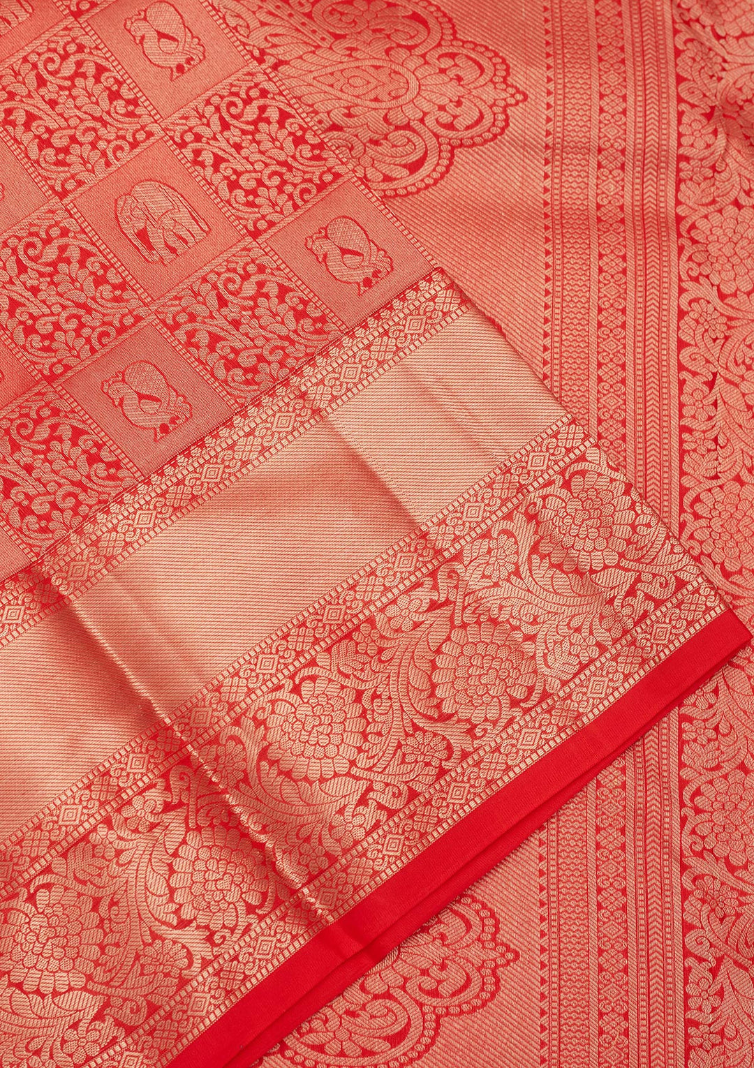 Rust Pure Silk Jaal Zariwork Saree With Matching Blouse Piece