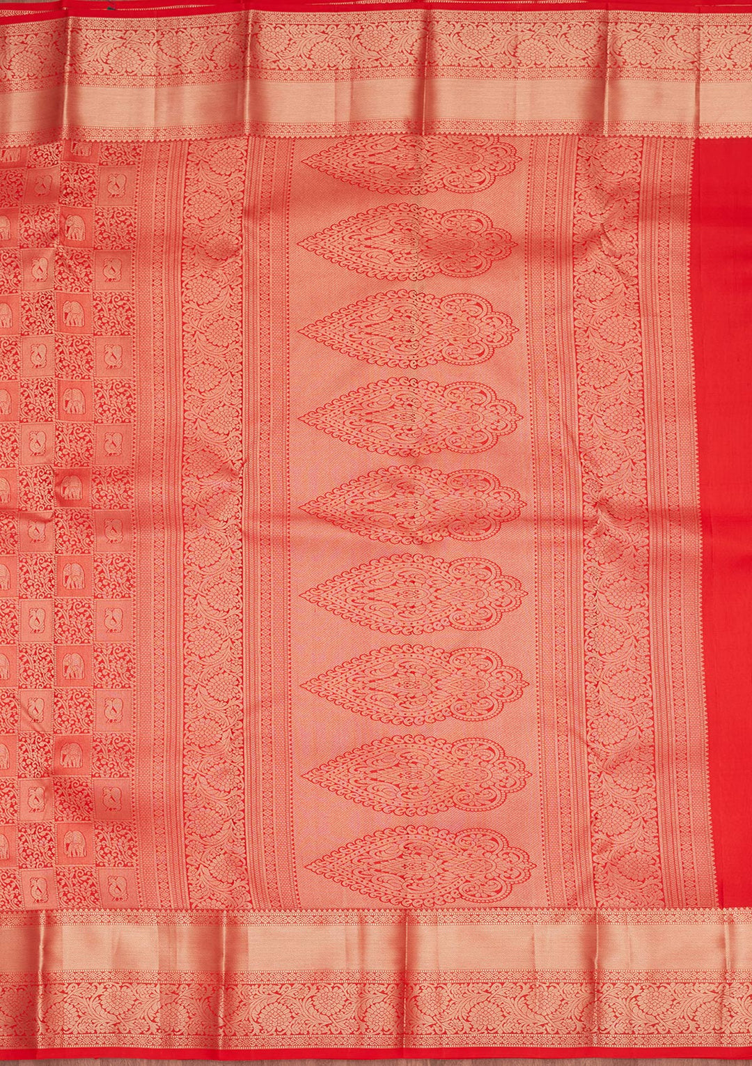 Rust Pure Silk Jaal Zariwork Saree With Matching Blouse Piece