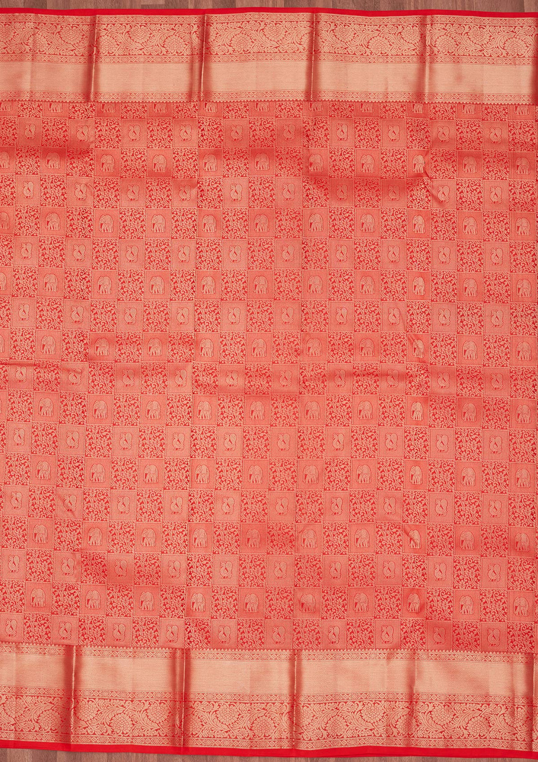 Rust Pure Silk Jaal Zariwork Saree With Matching Blouse Piece