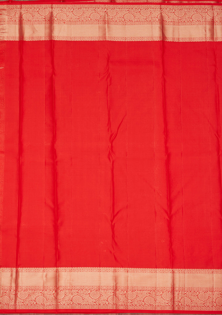 Rust Pure Silk Jaal Zariwork Saree With Matching Blouse Piece