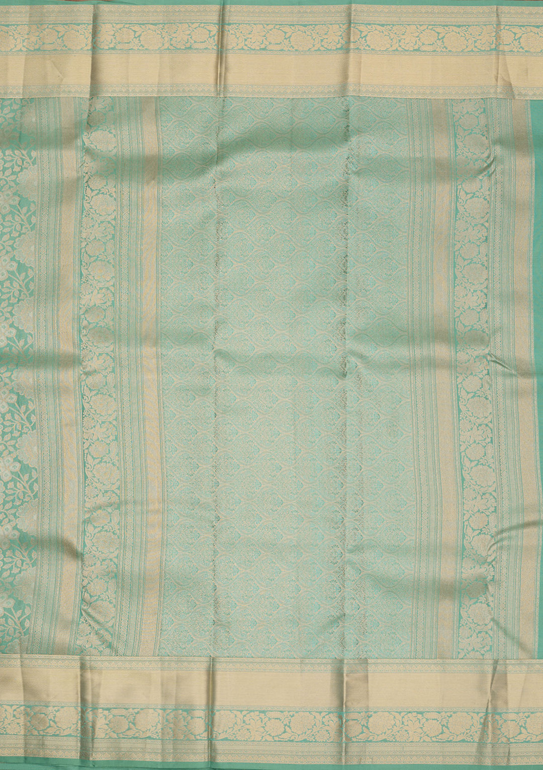 Sea Green Silk Jaal Gold Zariwork Saree With Matching Blouse Piece