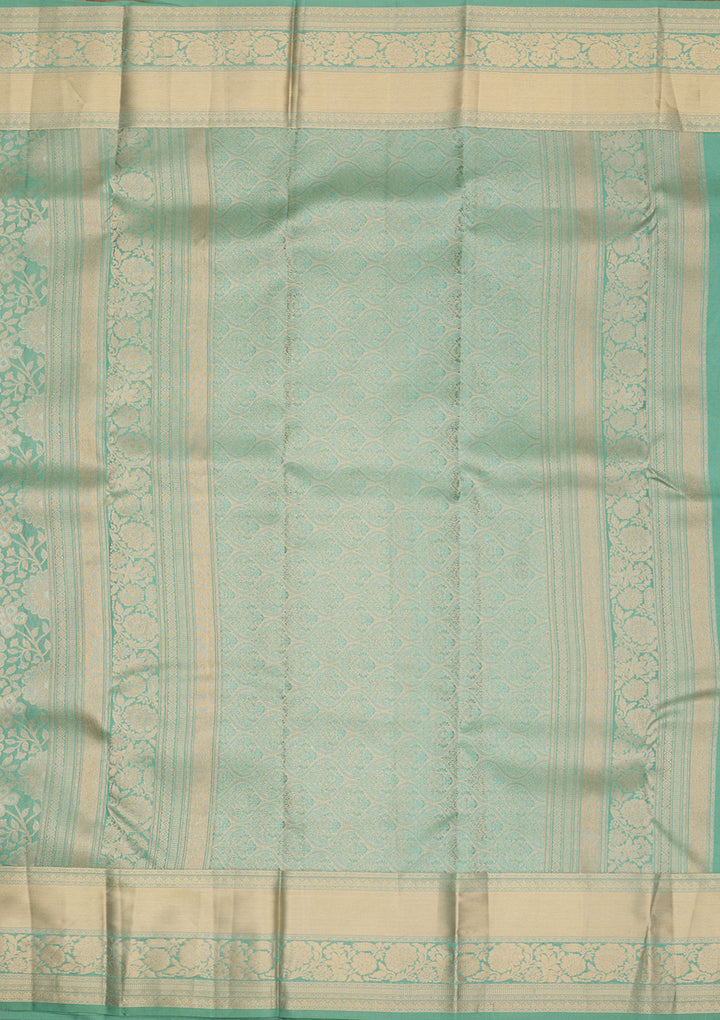 Sea Green Silk Jaal Gold Zariwork Saree With Matching Blouse Piece