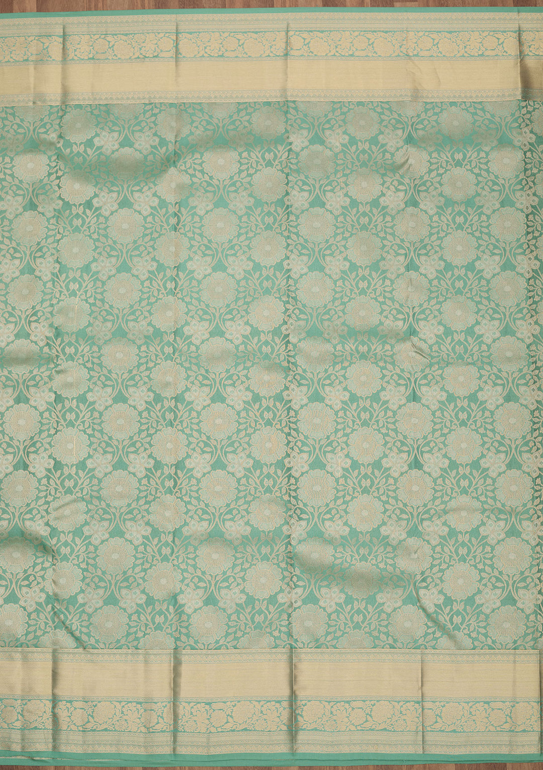 Sea Green Silk Jaal Gold Zariwork Saree With Matching Blouse Piece