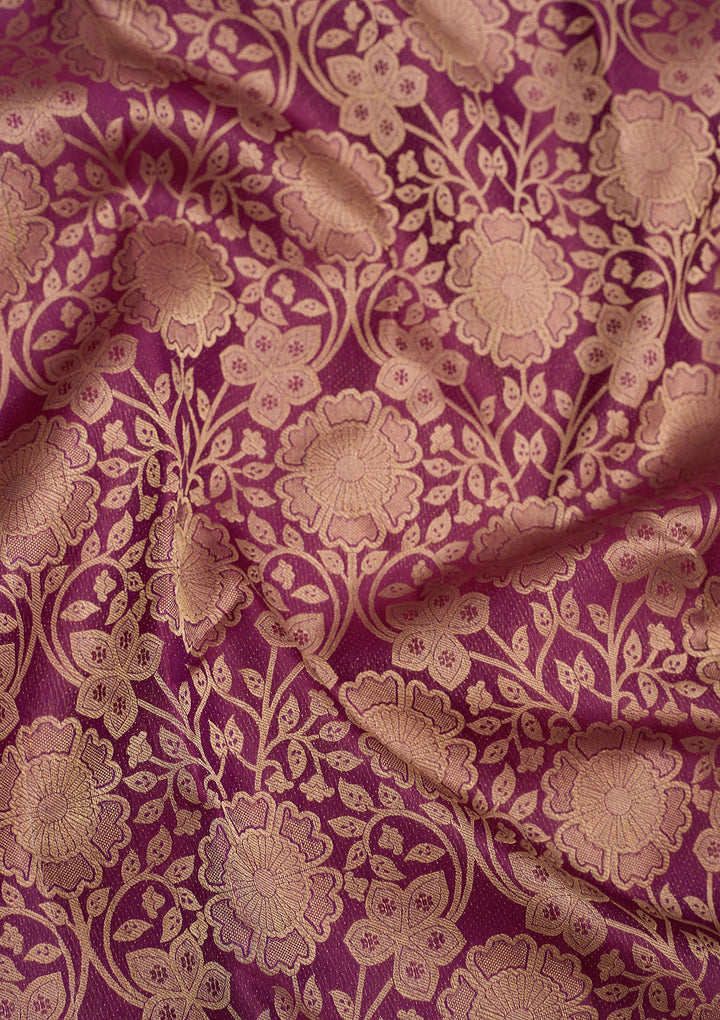 Wine Silk Jaal Gold Zariwork Saree With Matching Blouse Piece