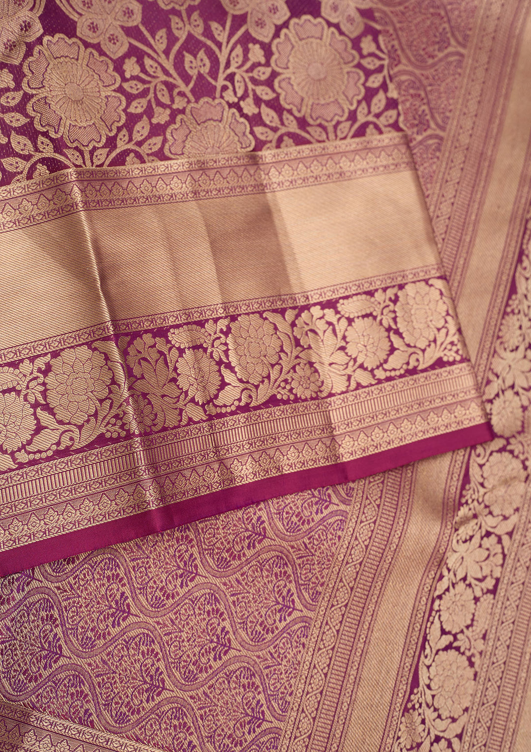 Wine Silk Jaal Gold Zariwork Saree With Matching Blouse Piece