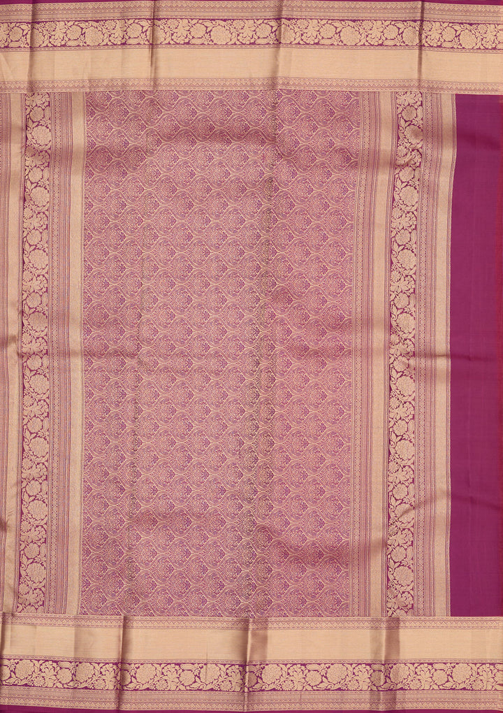 Wine Silk Jaal Gold Zariwork Saree With Matching Blouse Piece