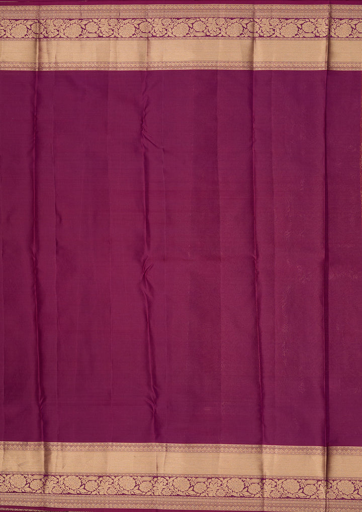 Wine Silk Jaal Gold Zariwork Saree With Matching Blouse Piece