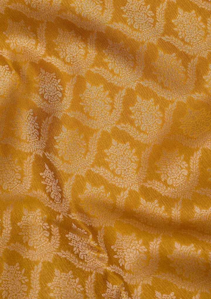 Gold Pure Silk Jaal Zariwork Saree With Matching Blouse Piece