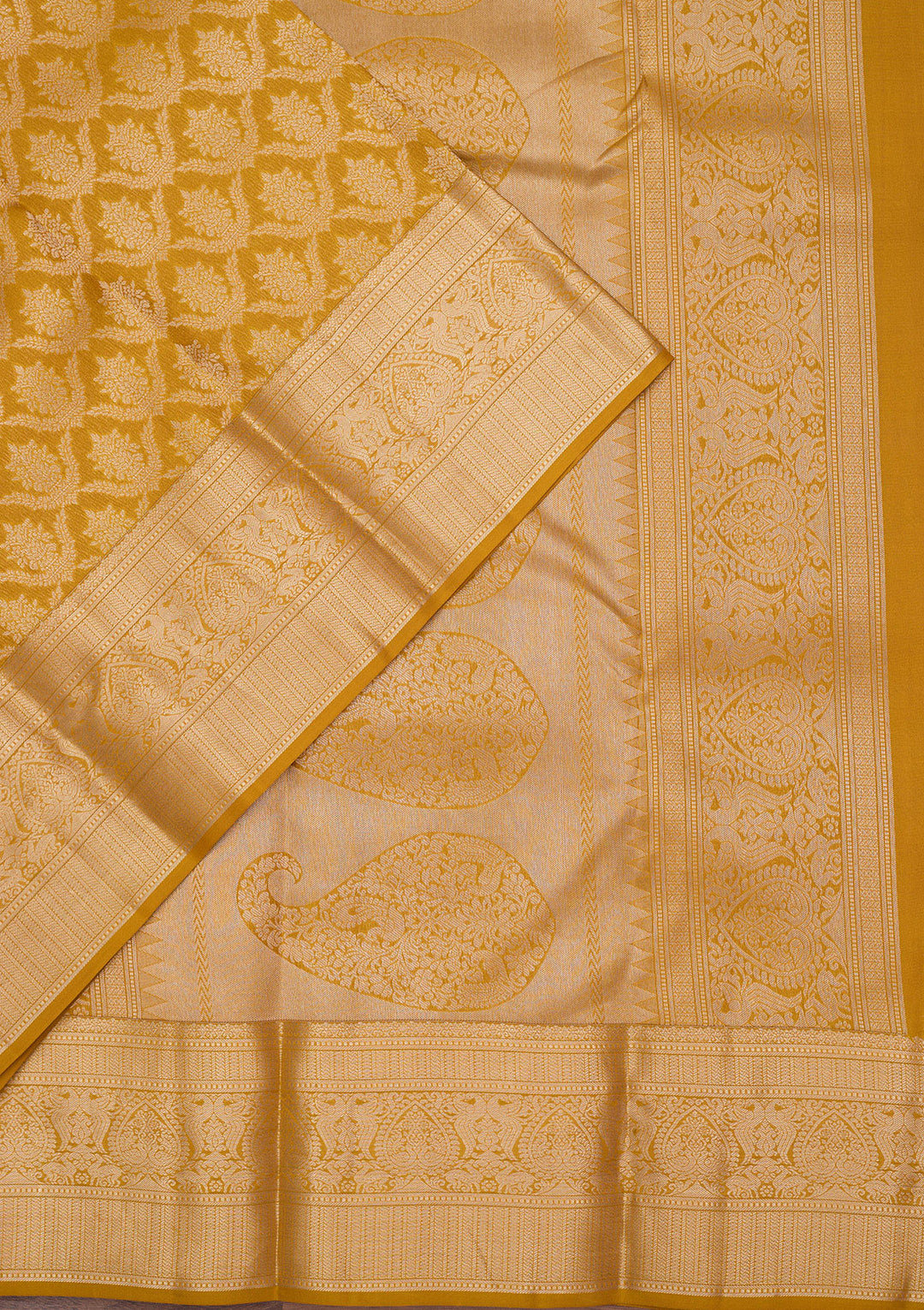 Gold Pure Silk Jaal Zariwork Saree With Matching Blouse Piece