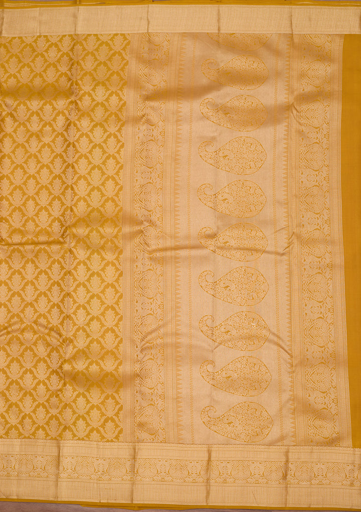 Gold Pure Silk Jaal Zariwork Saree With Matching Blouse Piece