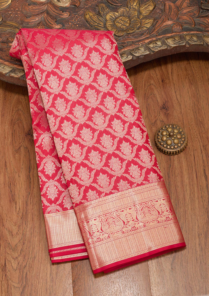 Maroon Silk Jaal Saree With Matching Blouse Piece