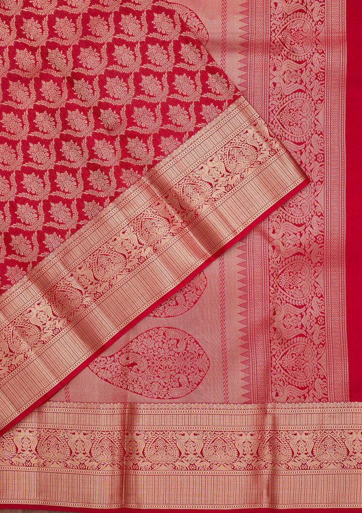 Maroon Silk Jaal Saree With Matching Blouse Piece
