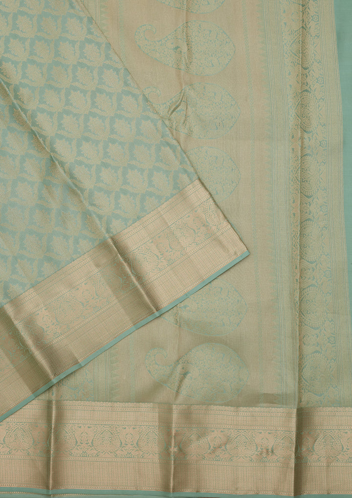Sea Green Silk Jaal Saree With Matching Blouse Piece