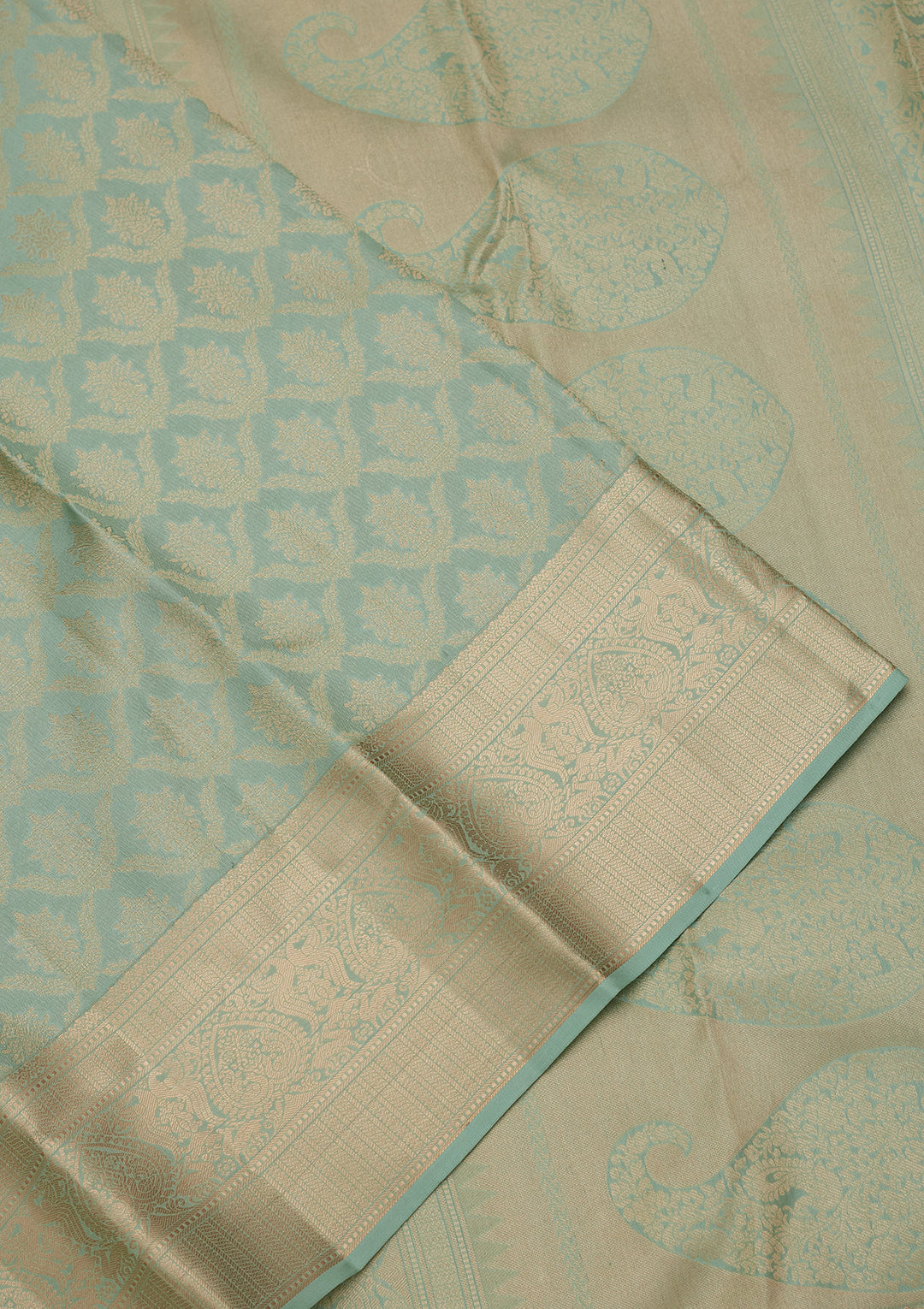 Sea Green Silk Jaal Saree With Matching Blouse Piece