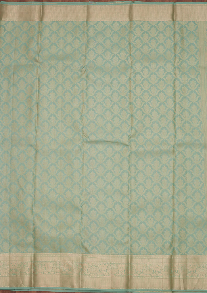 Sea Green Silk Jaal Saree With Matching Blouse Piece