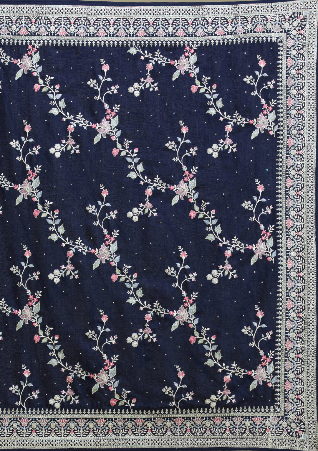 Navy Blue Threadwork Silk Saree