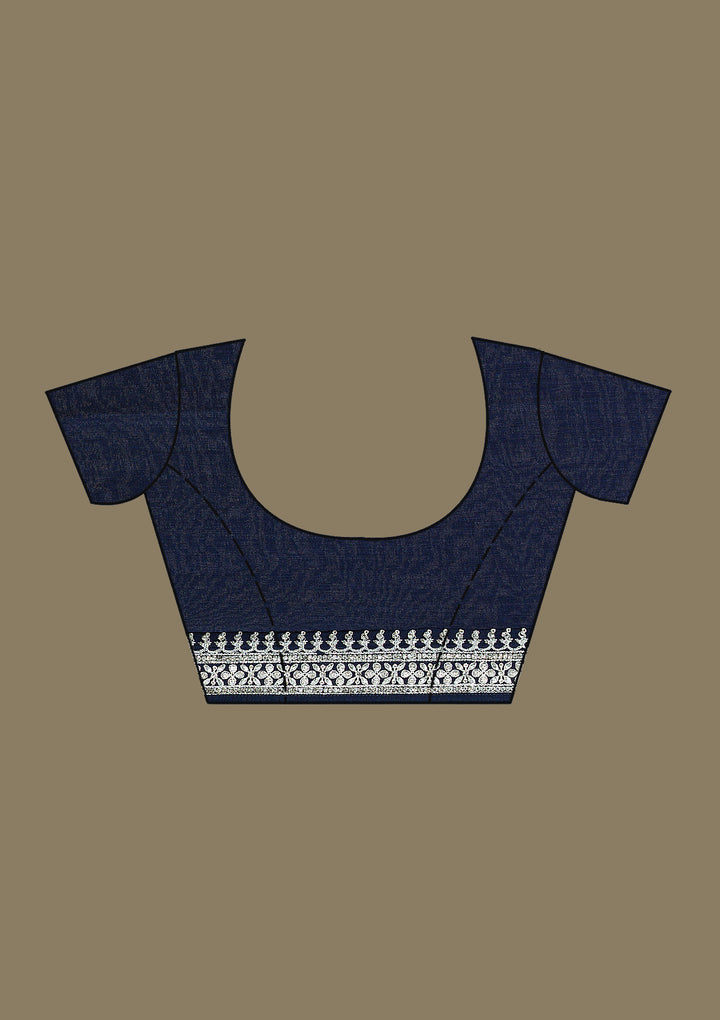 Navy Blue Threadwork Silk Saree