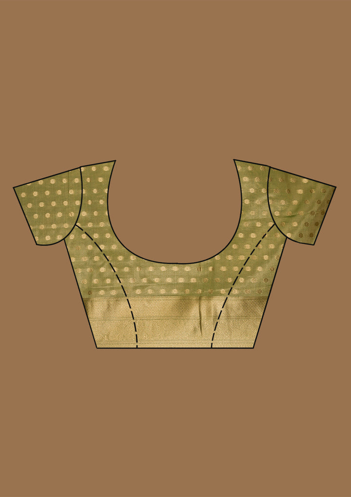 Leaf Green Silk Jaal Gold Zariwork Saree With Matching Blouse Piece