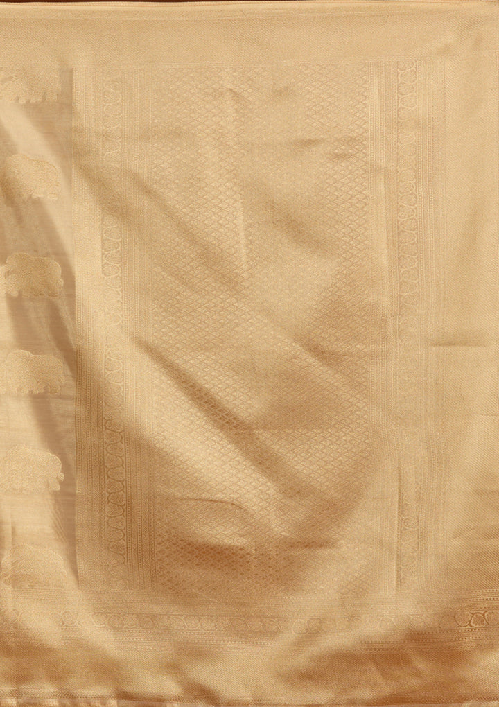 Beige Silk Buti Gold Zariwork Saree With Matching Blouse Piece