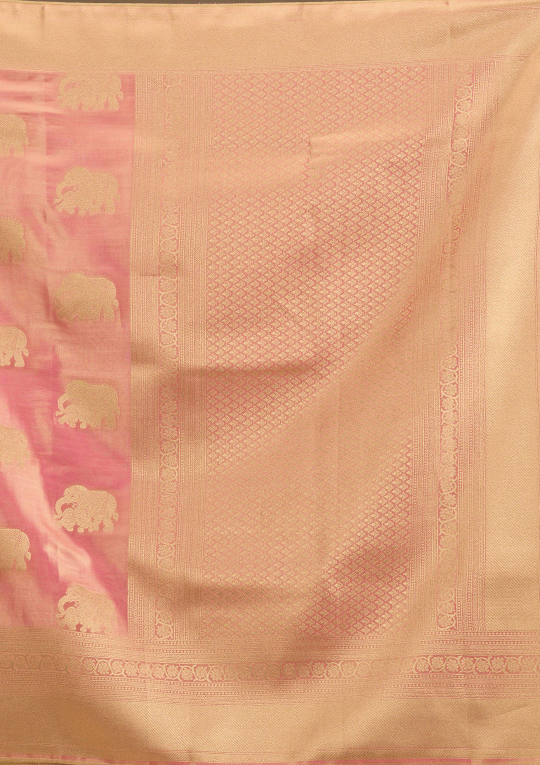 Onion Pink Silk Buti Gold Zariwork Saree With Matching Blouse Piece