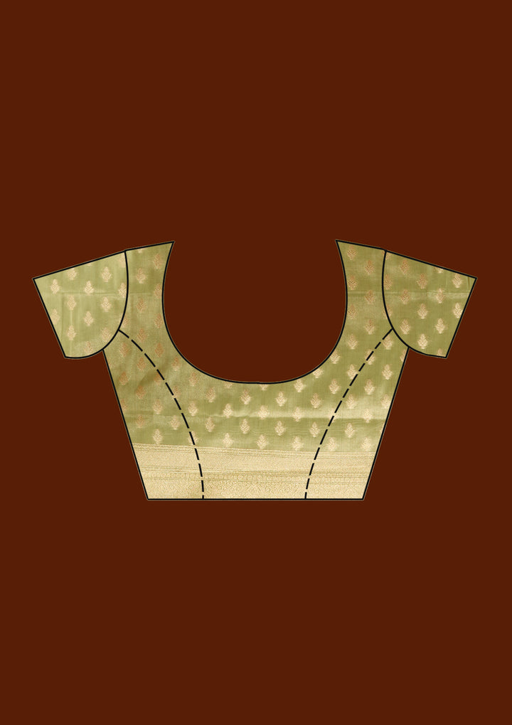 Leaf Green Silk Checks Gold Zariwork Saree With Matching Blouse Piece