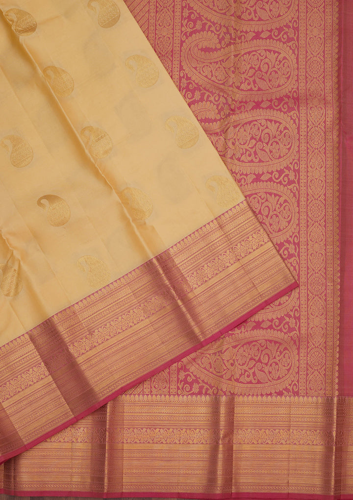 Cream Silk Buti Gold Zariwork Saree With Matching Blouse Piece