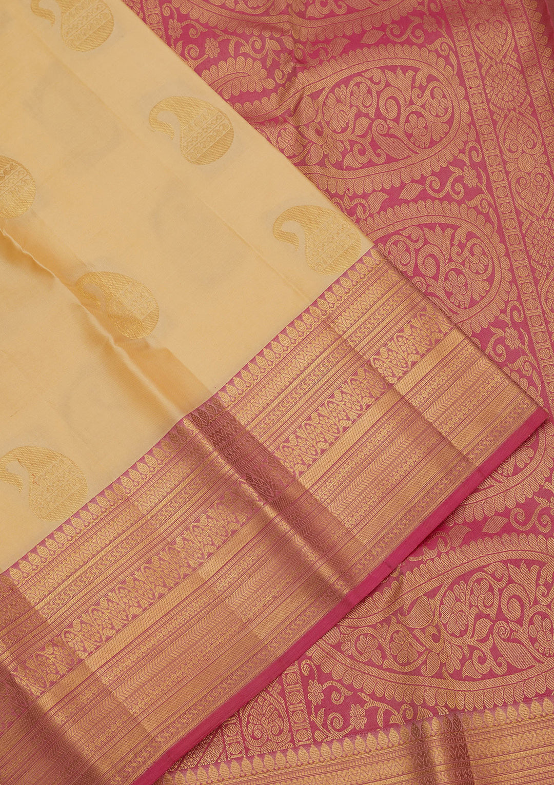 Cream Silk Buti Gold Zariwork Saree With Matching Blouse Piece