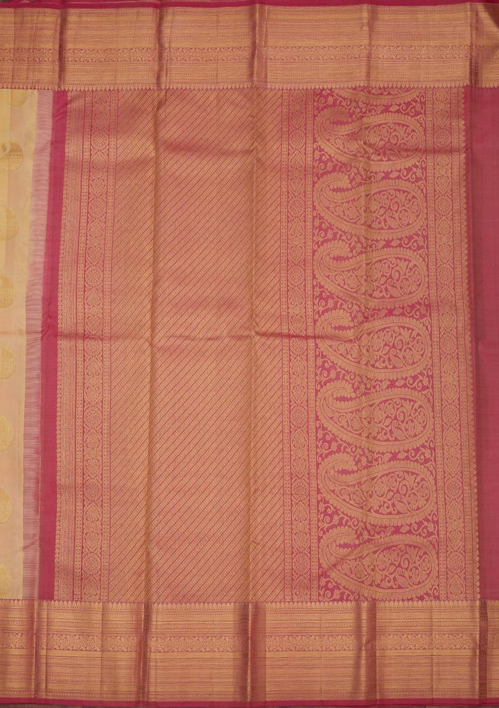 Cream Silk Buti Gold Zariwork Saree With Matching Blouse Piece